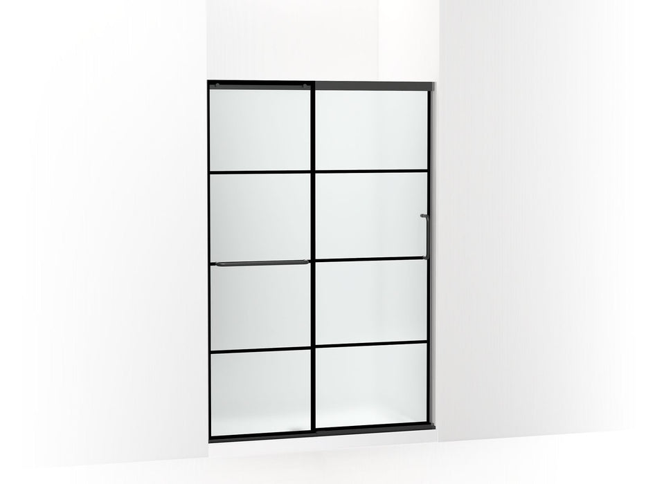 KOHLER Elate Sliding shower door, 70-1/2" H x 44-1/4 - 47-5/8" W, with 1/4" thick Frosted glass with rectangular grille pattern