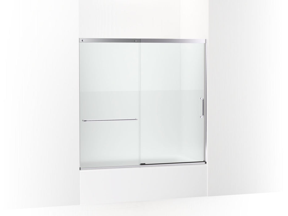 KOHLER Elate Sliding bath door, 56-3/4" H x 56-1/4 - 59-5/8" W with heavy 5/16" thick Crystal Clear glass with privacy band