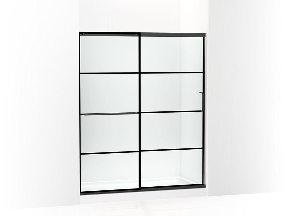 KOHLER Elate Sliding shower door, 70-1/2" H x 56-1/4 - 59-5/8" W, with 1/4" thick Crystal Clear glass with rectangular grille pattern