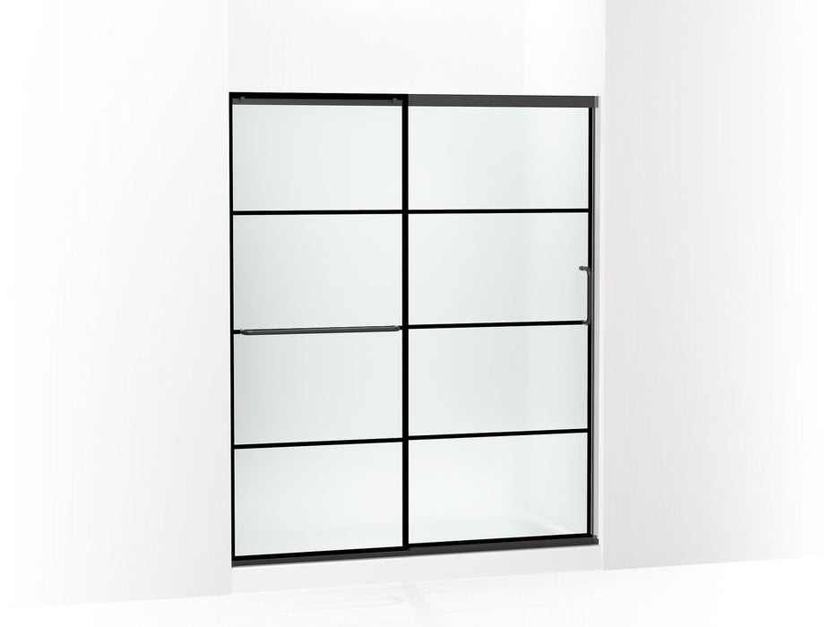 KOHLER Elate Sliding shower door, 70-1/2" H x 56-1/4 - 59-5/8" W, with 1/4" thick Frosted glass with rectangular grille pattern