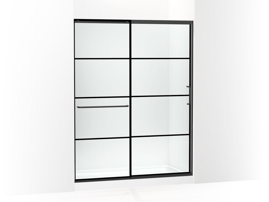 KOHLER Elate Sliding shower door, 75-1/2" H x 56-1/4 - 59-5/8" W, with heavy 5/16" thick Crystal Clear glass with rectangular grille pattern