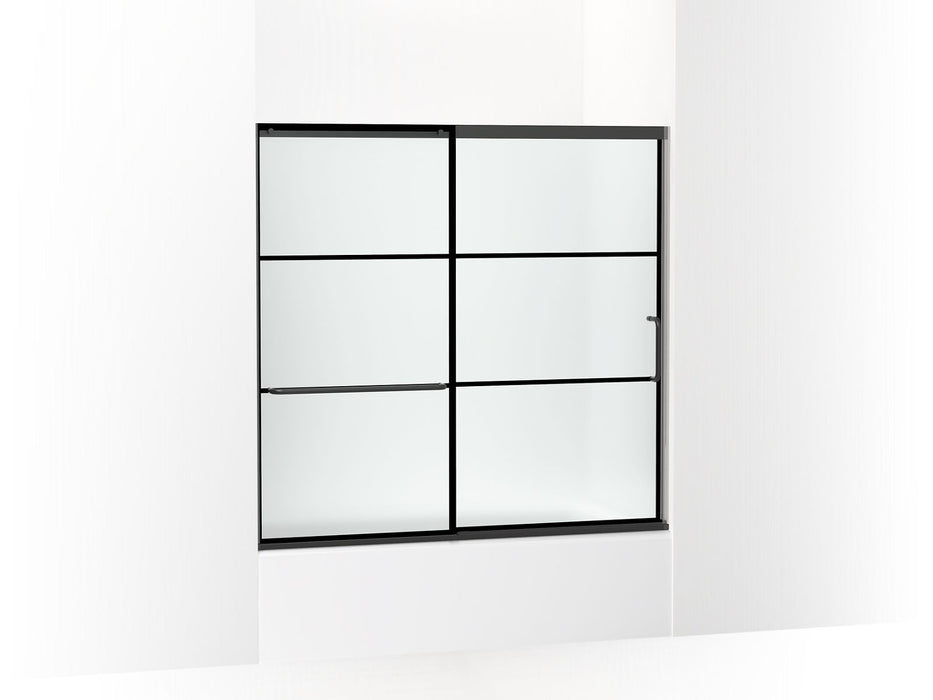 KOHLER Elate Sliding bath door, 56-3/4" H x 56-1/4 - 59-5/8" W, with 1/4" thick Frosted glass with rectangular grille pattern