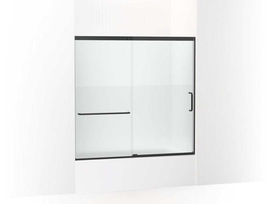 KOHLER Elate Sliding bath door, 56-3/4" H x 56-1/4 - 59-5/8" W with heavy 5/16" thick Crystal Clear glass with privacy band