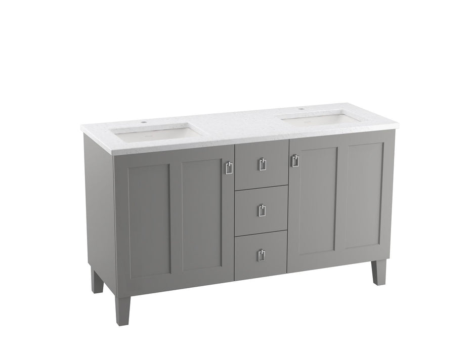 KOHLER Poplin 60" bathroom vanity cabinet with sinks and quartz top