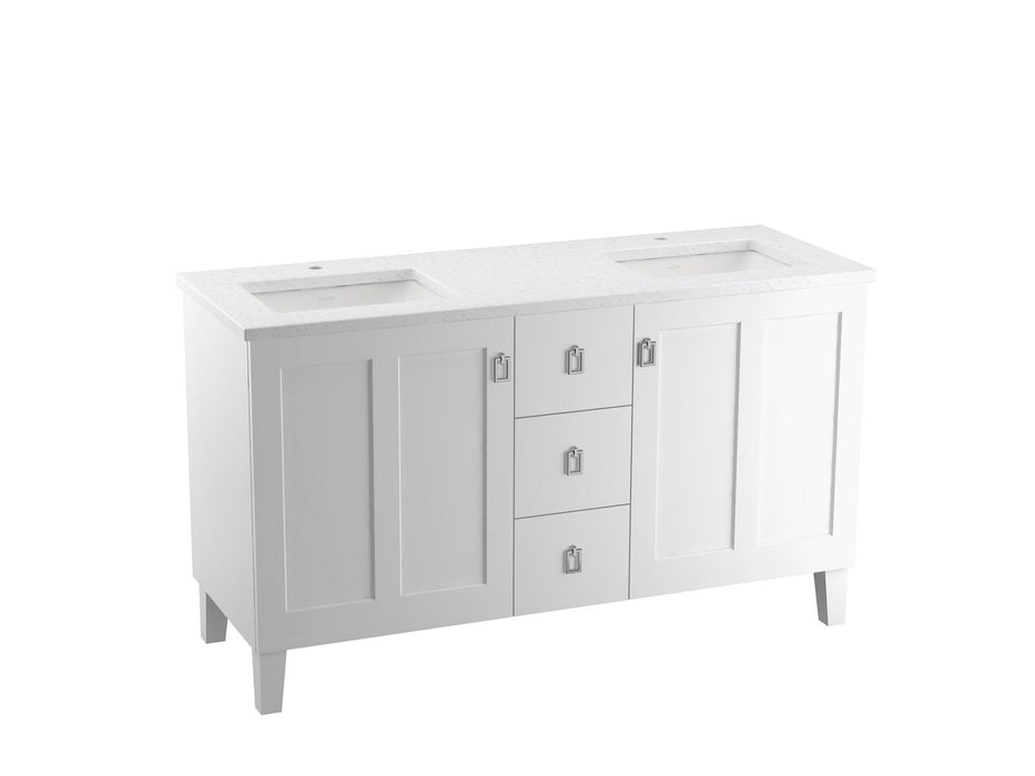 KOHLER Poplin 60" bathroom vanity cabinet with sinks and quartz top