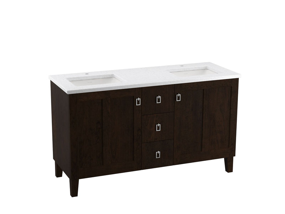KOHLER Poplin 60" bathroom vanity cabinet with sinks and quartz top