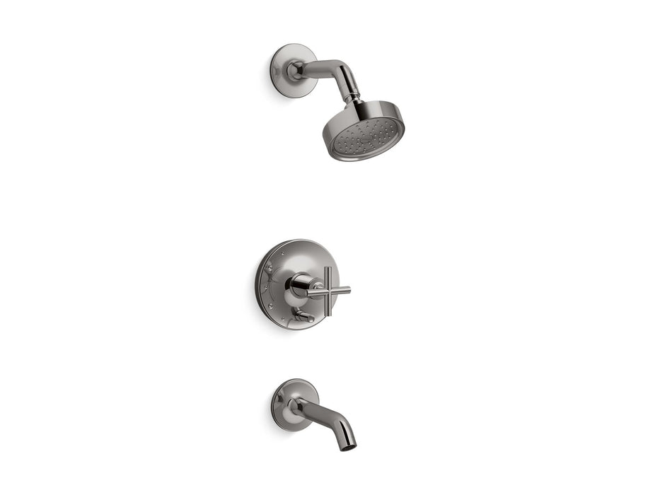 KOHLER Purist Rite-Temp bath and shower trim kit with push-button diverter and cross handle, 1.75 gpm