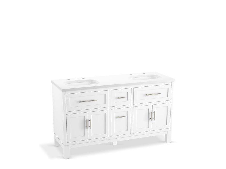 KOHLER K-31246-ASB Quo 60" bathroom vanity cabinet with sinks and quartz top