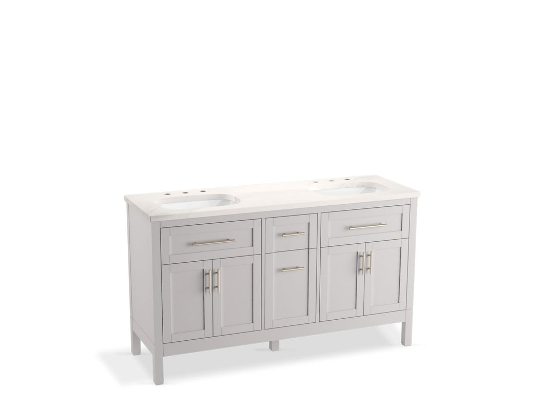 KOHLER K-39607-ASB Hadron 60" bathroom vanity cabinet with sinks and quartz top