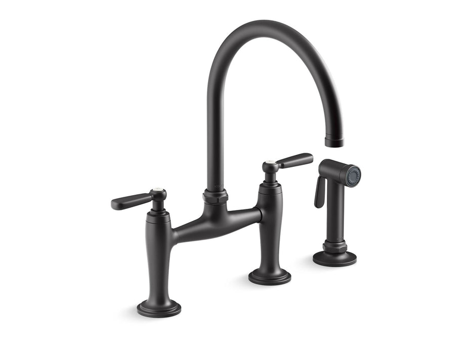 KOHLER K-28356 Edalyn by Studio McGee Two-hole bridge kitchen sink faucet with side sprayer