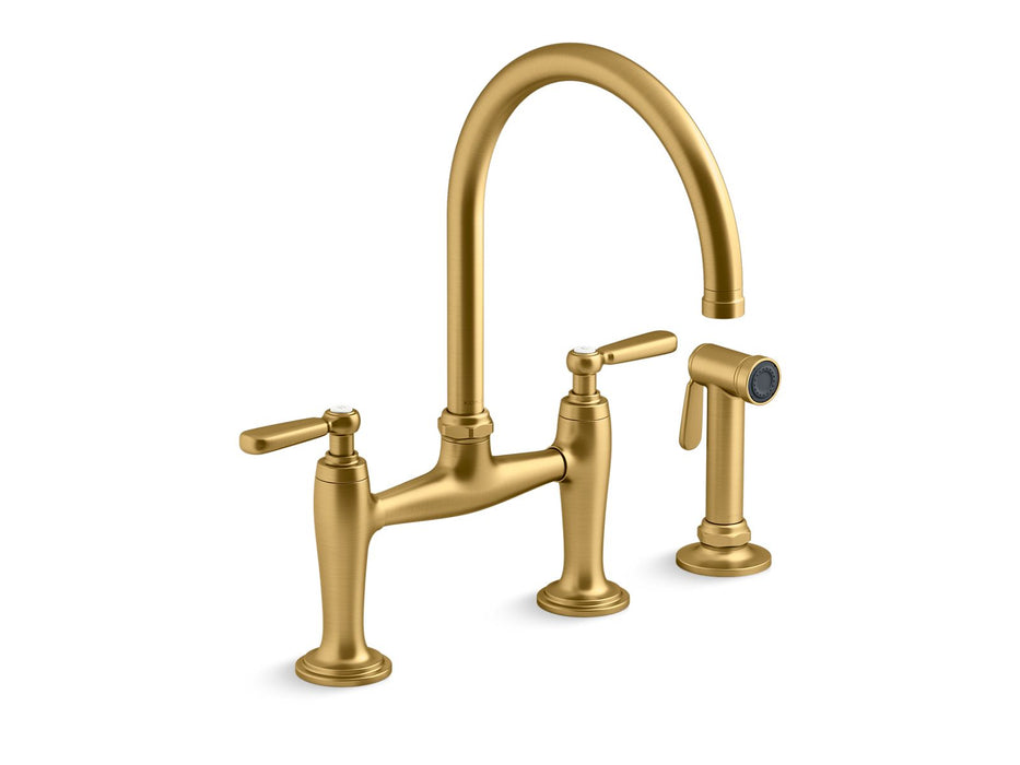 KOHLER K-28356 Edalyn by Studio McGee Two-hole bridge kitchen sink faucet with side sprayer