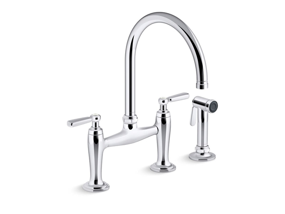 KOHLER K-28356 Edalyn by Studio McGee Two-hole bridge kitchen sink faucet with side sprayer