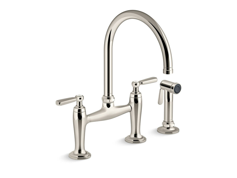 KOHLER K-28356 Edalyn by Studio McGee Two-hole bridge kitchen sink faucet with side sprayer