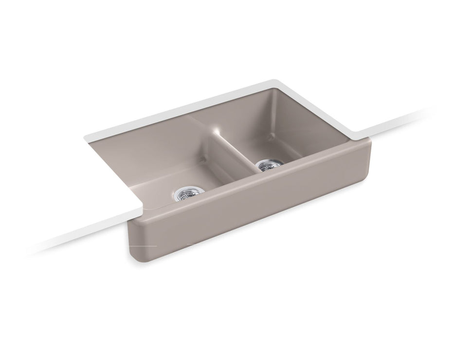 KOHLER K-6426 Whitehaven Smart Divide 35-1/2" undermount double-bowl farmhouse kitchen sink with short apron
