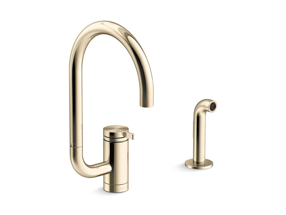 KOHLER Components Single-handle kitchen sink faucet with two-function extended-reach spout and side sprayer