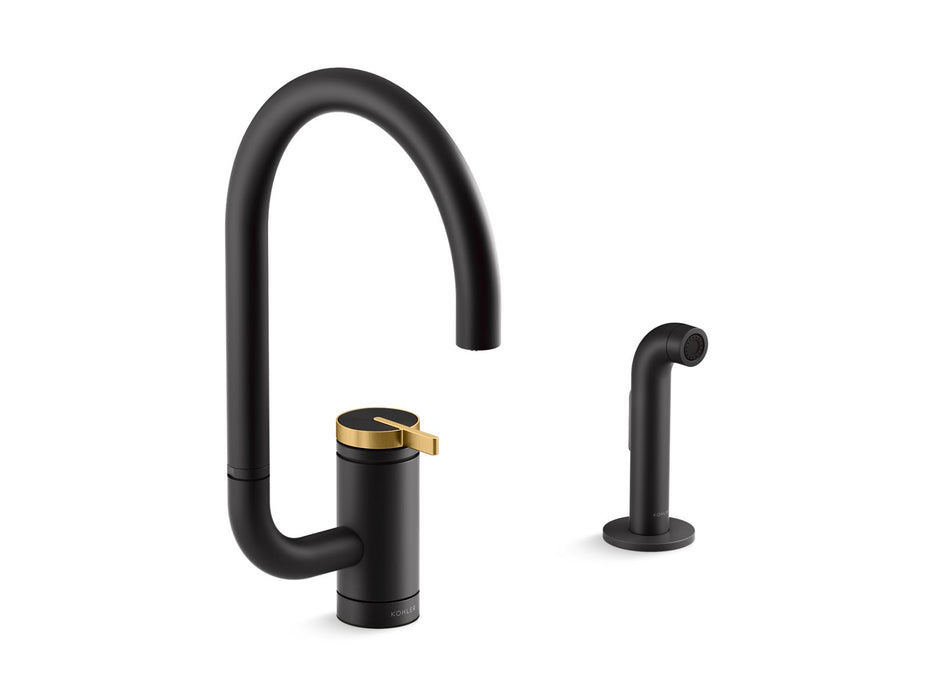 KOHLER Components Single-handle kitchen sink faucet with two-function extended-reach spout and side sprayer