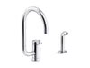 KOHLER Components Single-handle kitchen sink faucet with two-function extended-reach spout and side sprayer