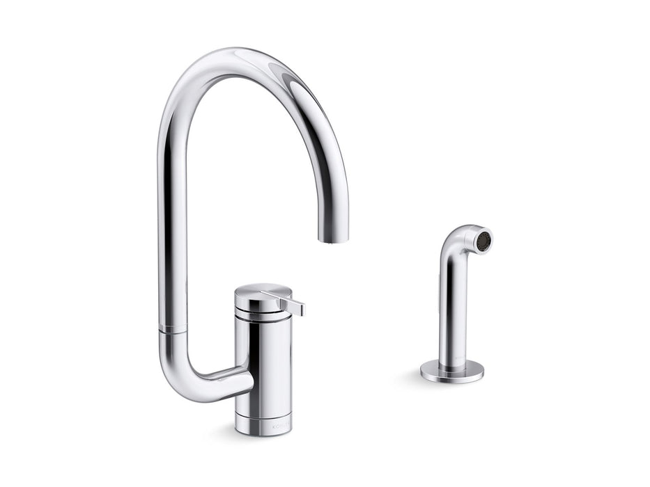 KOHLER Components Single-handle kitchen sink faucet with two-function extended-reach spout and side sprayer