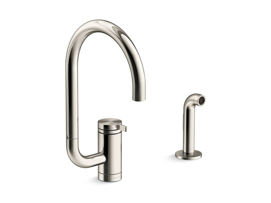 KOHLER Components Single-handle kitchen sink faucet with two-function extended-reach spout and side sprayer