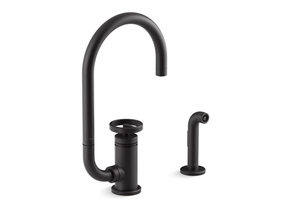 KOHLER Billet™ Single-handle bar sink faucet with two-function extended-reach spout and side sprayer