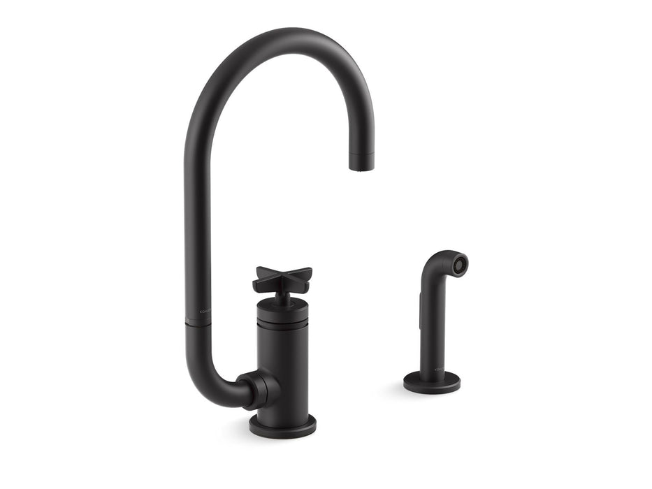 KOHLER Billet™ Single-handle bar sink faucet with two-function extended-reach spout and side sprayer