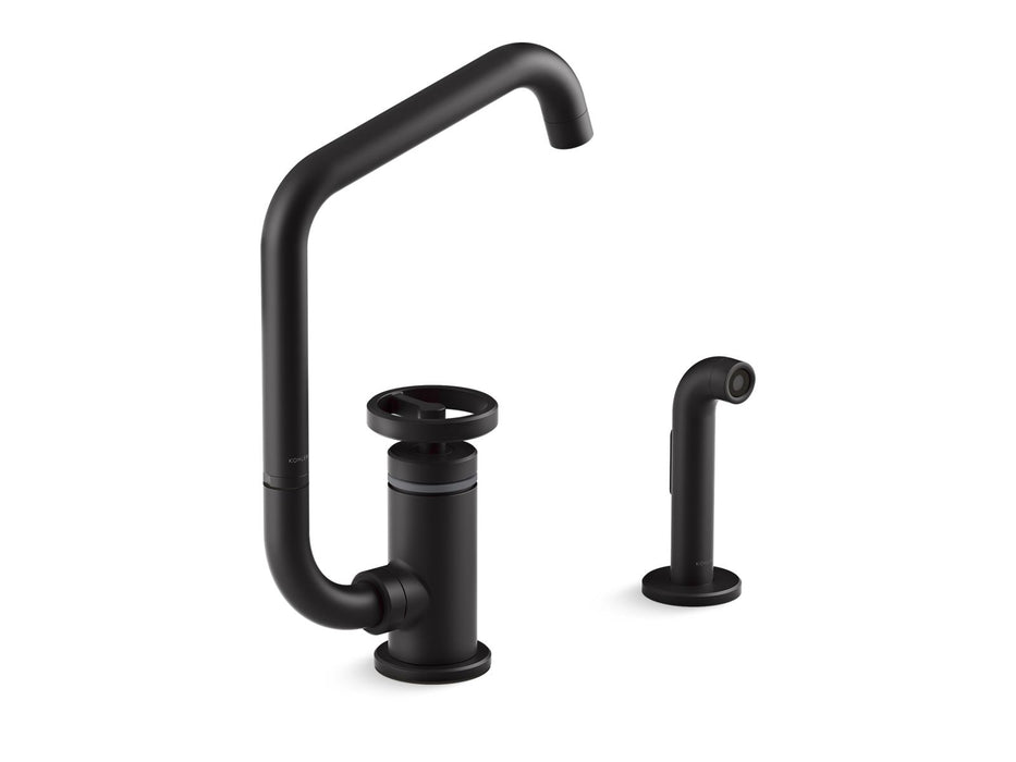 KOHLER Billet™ Single-handle bar sink faucet with two-function extended-reach spout and side sprayer