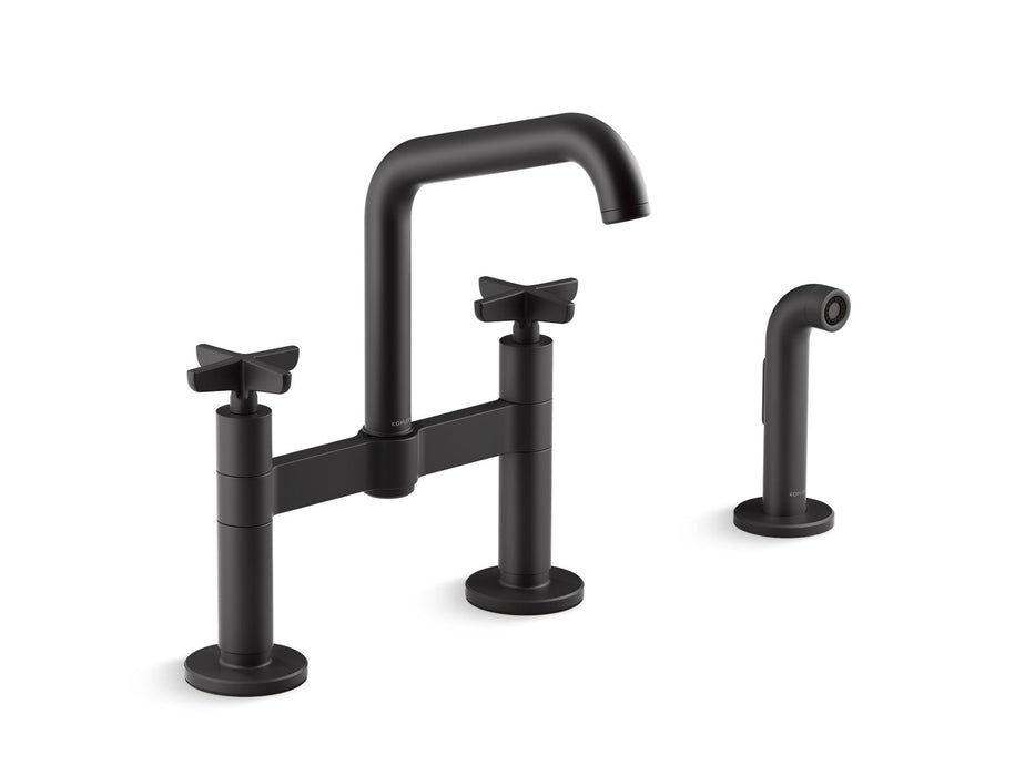 KOHLER Billet™ Two-hole bridge kitchen sink faucet with side sprayer