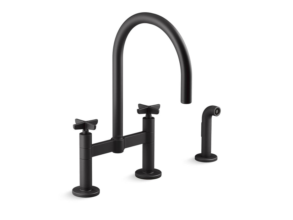 KOHLER Billet™ Two-hole bridge kitchen sink faucet with side sprayer