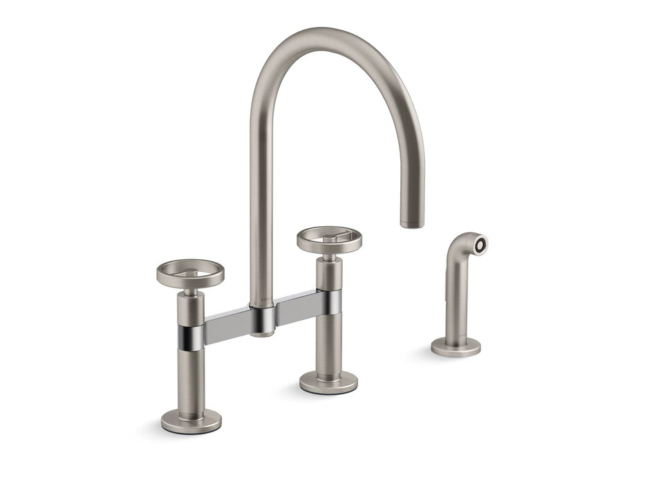 KOHLER Billet™ Two-hole bridge kitchen sink faucet with side sprayer