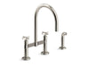 KOHLER Billet™ Two-hole bridge kitchen sink faucet with side sprayer