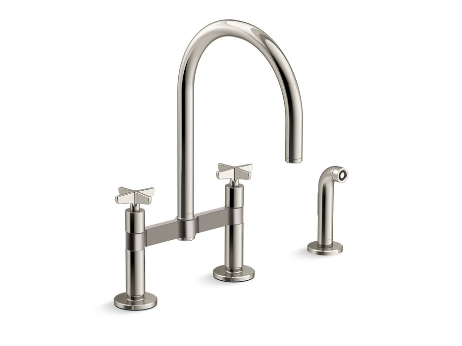 KOHLER Billet™ Two-hole bridge kitchen sink faucet with side sprayer