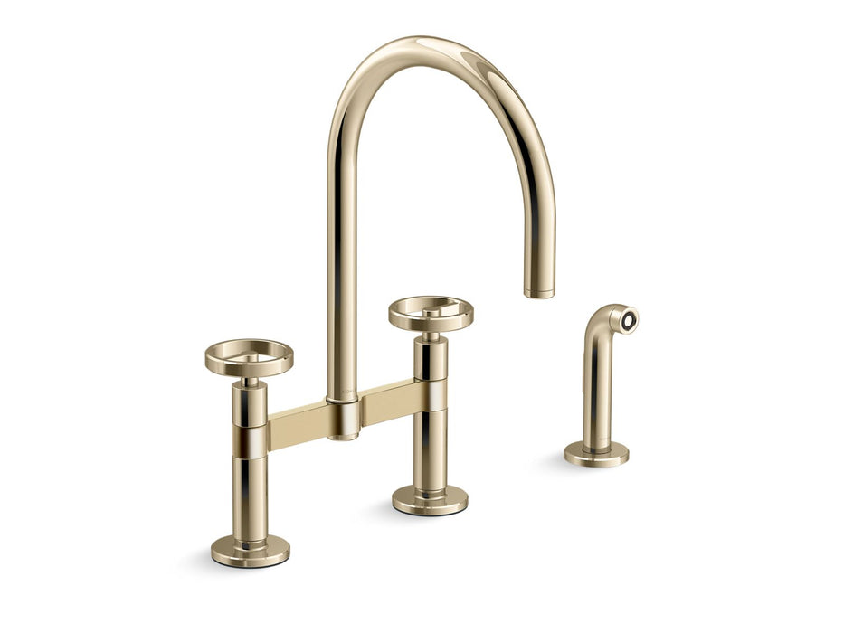 KOHLER Billet™ Two-hole bridge kitchen sink faucet with side sprayer