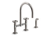 KOHLER Billet™ Two-hole bridge kitchen sink faucet with side sprayer