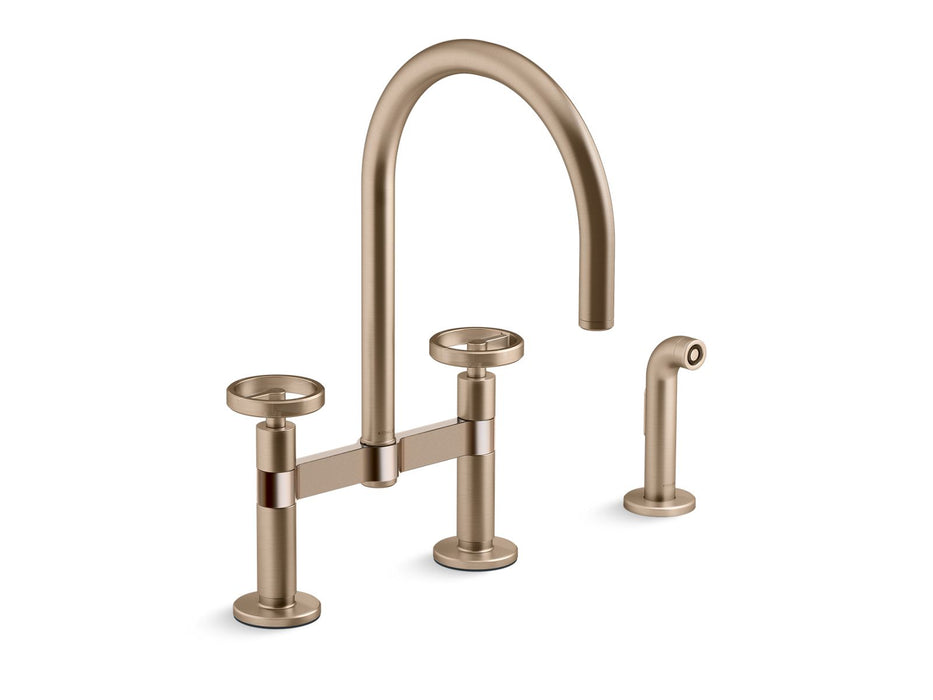 KOHLER Billet™ Two-hole bridge kitchen sink faucet with side sprayer