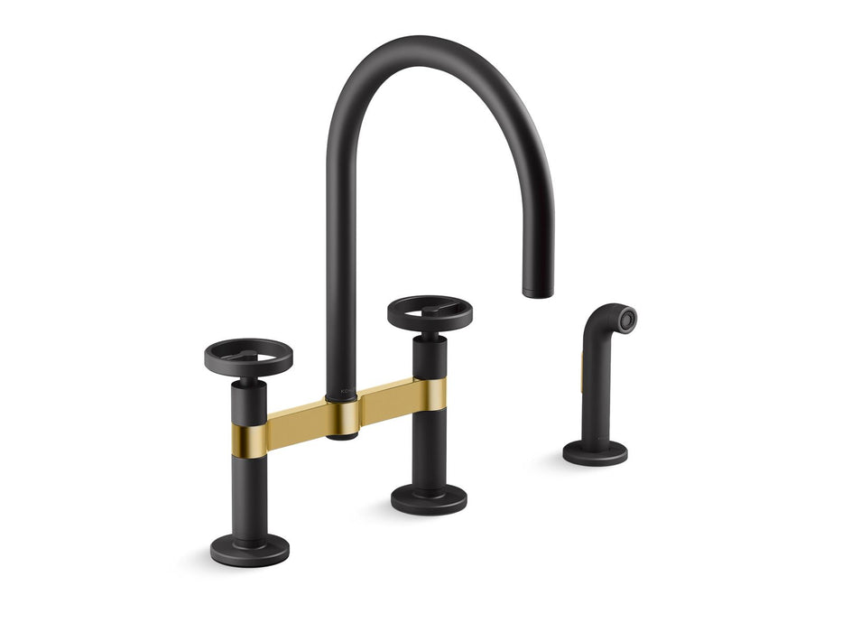KOHLER Billet™ Two-hole bridge kitchen sink faucet with side sprayer