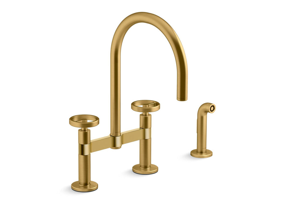 KOHLER Billet™ Two-hole bridge kitchen sink faucet with side sprayer