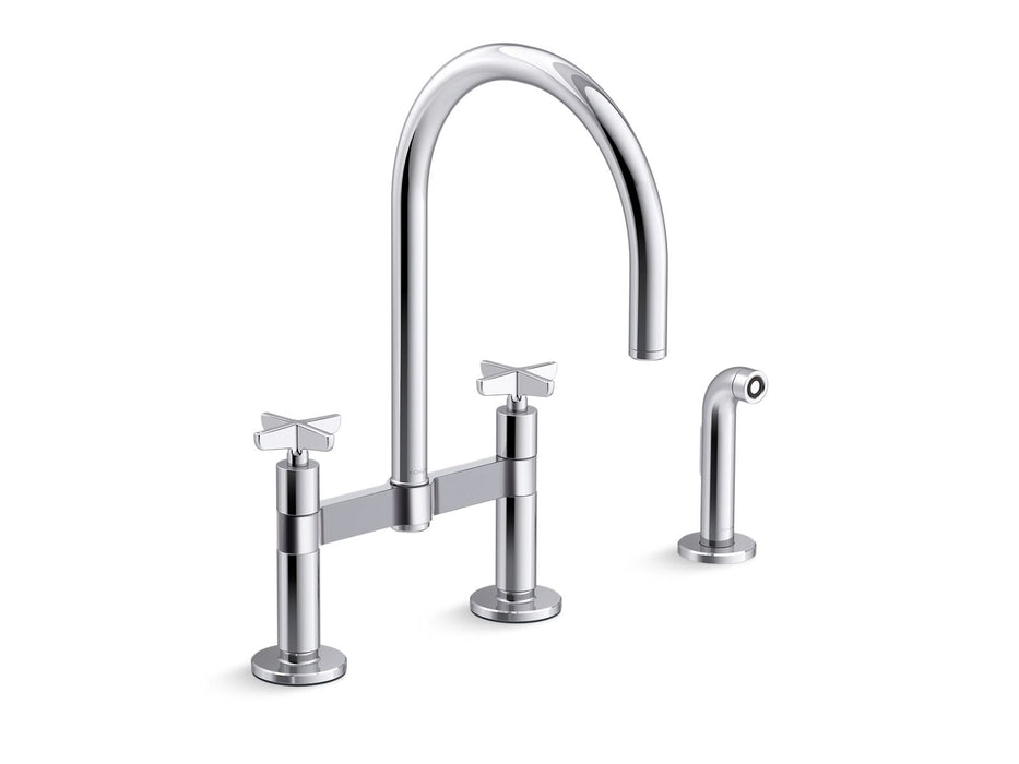 KOHLER Billet™ Two-hole bridge kitchen sink faucet with side sprayer