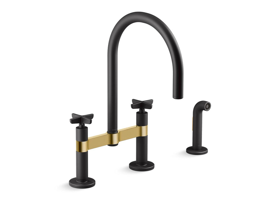 KOHLER Billet™ Two-hole bridge kitchen sink faucet with side sprayer