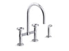 KOHLER Billet™ Two-hole bridge kitchen sink faucet with side sprayer