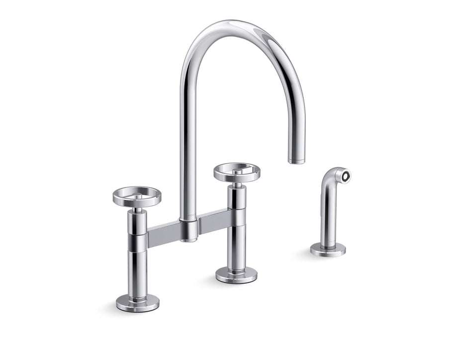KOHLER Billet™ Two-hole bridge kitchen sink faucet with side sprayer
