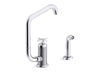 KOHLER Billet™ Single-handle bar sink faucet with two-function extended-reach spout and side sprayer