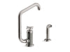 KOHLER Billet™ Single-handle bar sink faucet with two-function extended-reach spout and side sprayer