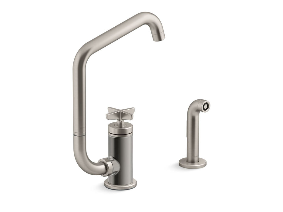KOHLER Billet™ Single-handle bar sink faucet with two-function extended-reach spout and side sprayer