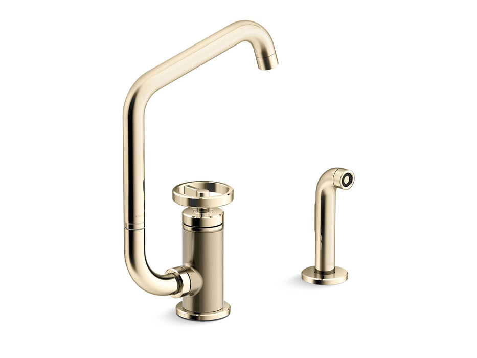 KOHLER Billet™ Single-handle bar sink faucet with two-function extended-reach spout and side sprayer