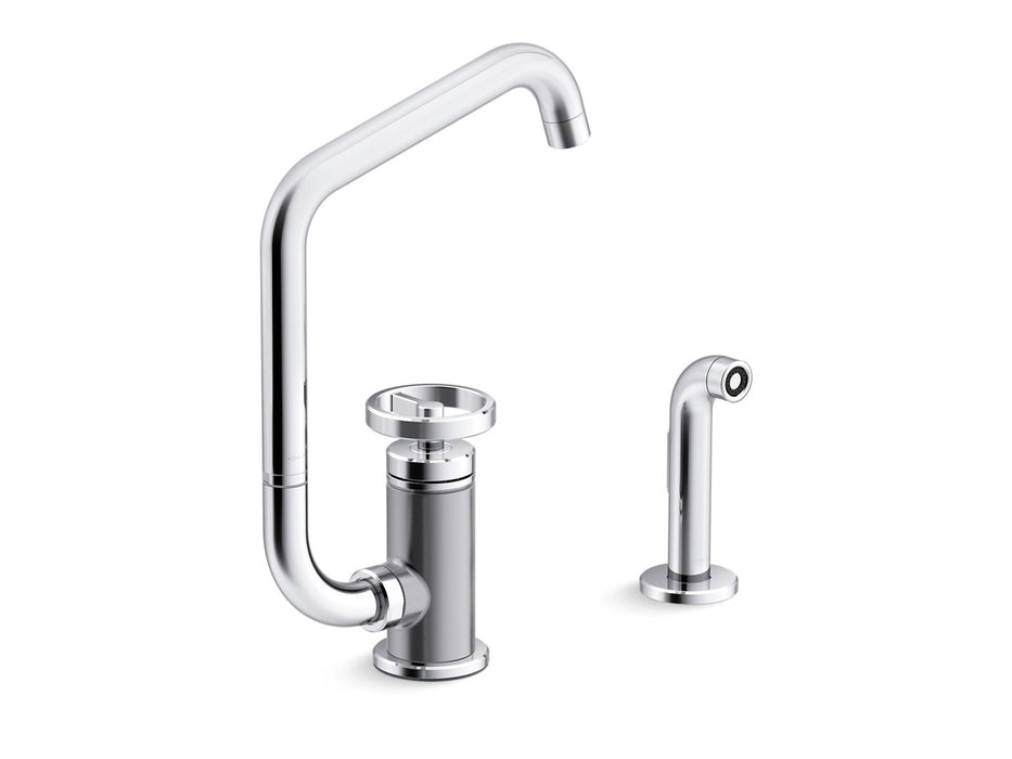 KOHLER Billet™ Single-handle bar sink faucet with two-function extended-reach spout and side sprayer