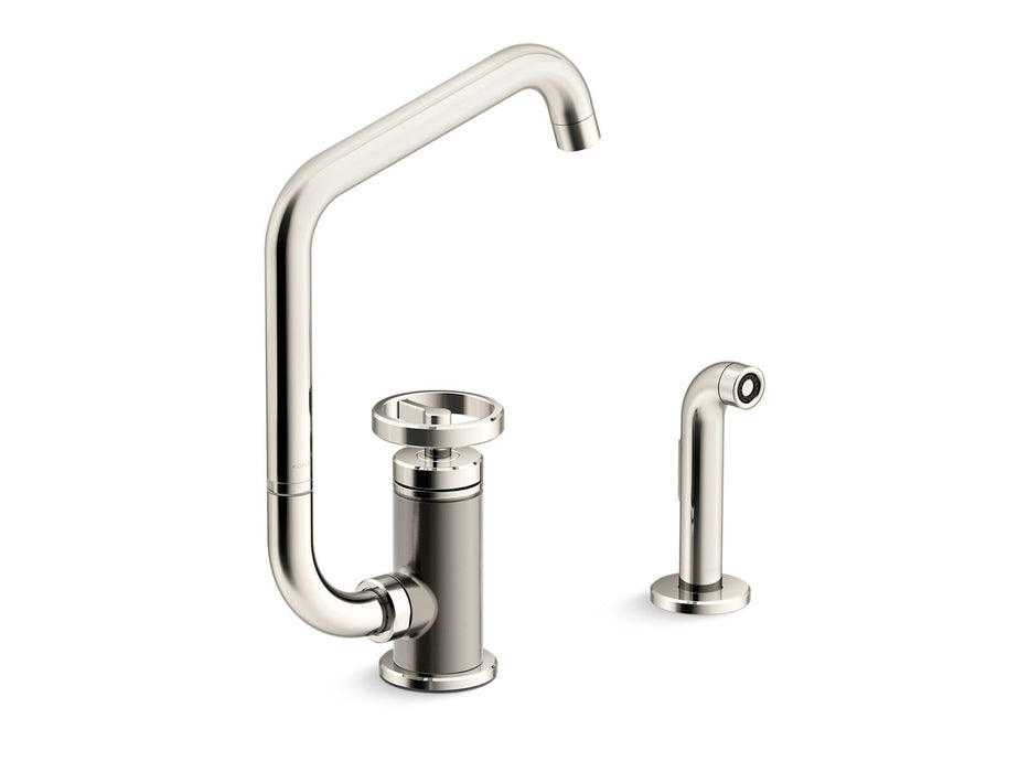 KOHLER Billet™ Single-handle bar sink faucet with two-function extended-reach spout and side sprayer