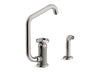 KOHLER Billet™ Single-handle bar sink faucet with two-function extended-reach spout and side sprayer