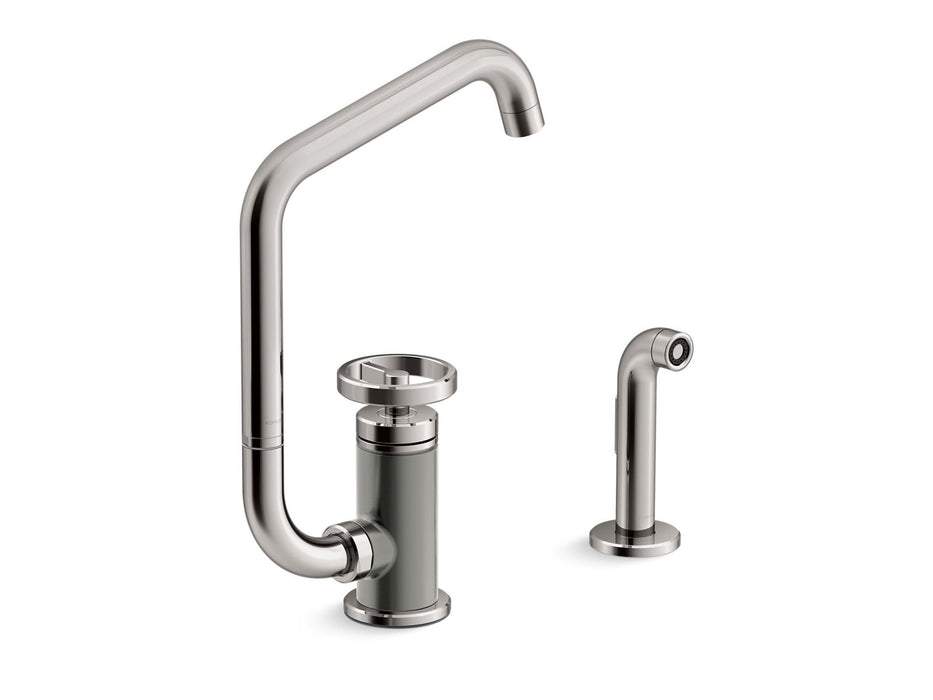 KOHLER Billet™ Single-handle bar sink faucet with two-function extended-reach spout and side sprayer