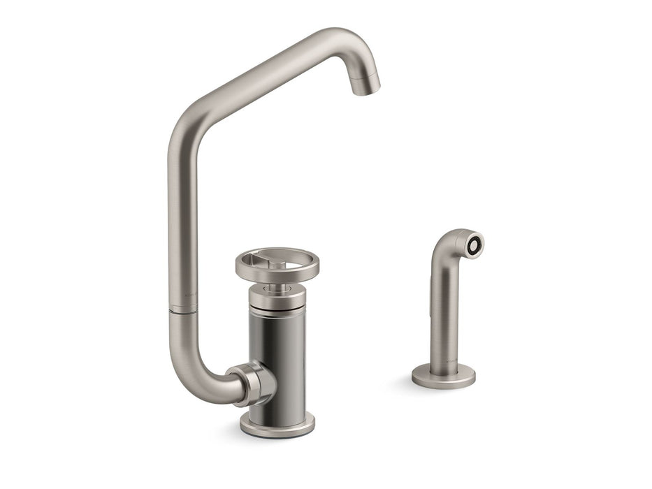 KOHLER Billet™ Single-handle bar sink faucet with two-function extended-reach spout and side sprayer