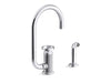 KOHLER Billet™ Single-handle bar sink faucet with two-function extended-reach spout and side sprayer